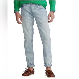 Polo Ralph Lauren The Varick Slim Straight Distressed Sun Faded Jeans Size 35x30